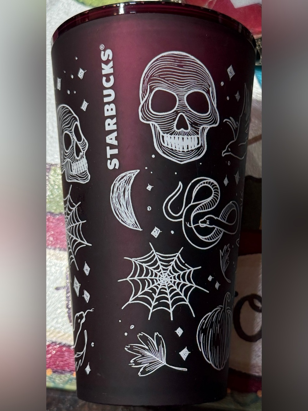 Starbucks 2019 Halloween Skull Candle Grande Tumbler Cup Purple w/ Lid